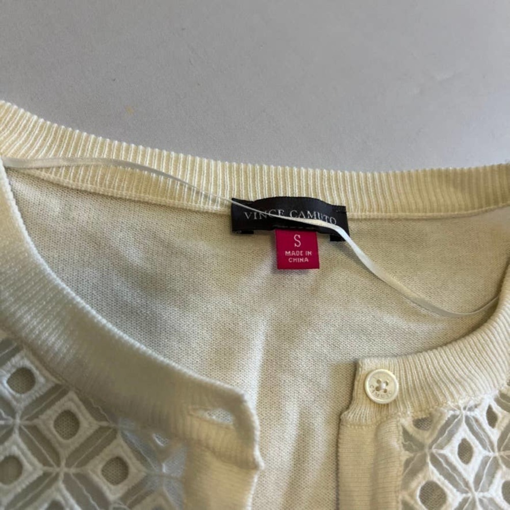 Vince Camuto new ivory graphic illusion sweater cardigan S - Picture 7 of 9